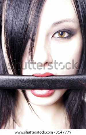 sexy asian goth girl with gag in her mouth