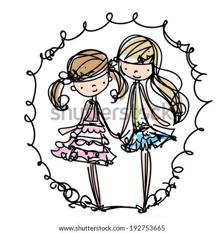 two girls fashion show cartoon look vector file set sister vector illustration two girls fashion show cartoon look vector file set sister vector illustration