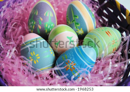 easter eggs in a basket. stock photo : Easter eggs in a