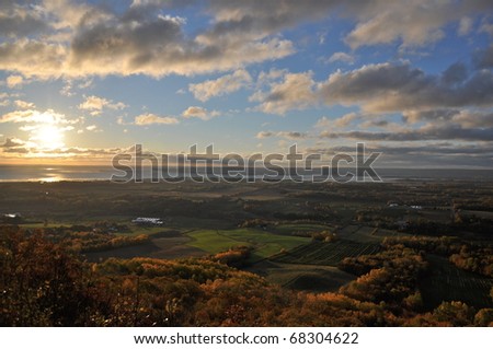 The morning sun shines across the Annapolis Valley, Nova Scotia. \