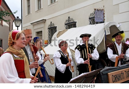 NEUBURG AN DER DONAU - JUNE 30: folk music band at the festival on June 30, 2013 in Neuburg, Germany. This is annually folk festival in renaissance city Neuburg in Bavaria, Germany