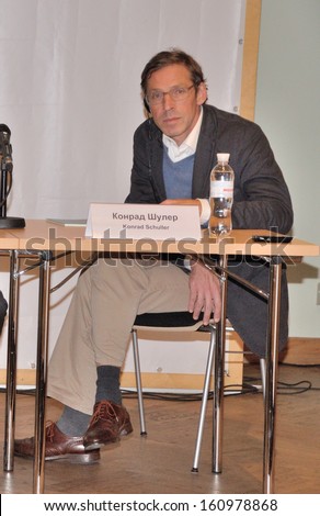 KIEV, UKRAINE - 1 OCTOBER 2013: German journalist Konrad Schuller speaks on the international political conference devoted to European integration of Ukraine on October 1, 2013 in Kiev, Ukraine.