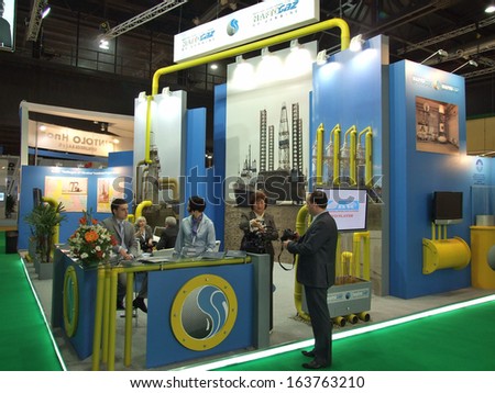 BUENOS AIRES, ARGENTINA - 5-9 OCTOBER 2009: Unknown people work on the  stand of company \'Nafto-Gas Ukraine\'Â?Â� on the 24th World Gas Conference on October 5-9, 2009 in Buenos Aires, Argentina.