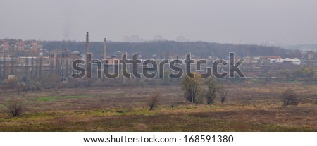 The panorama of industrial part of Bucha-town in Ukraine