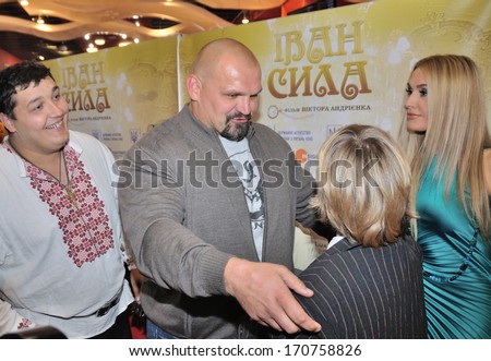 KIEV, UKRAINE  03 OCTOBER 2013: Main actors of Ukrainian historical film Â«Ivan PowerÂ» pose for photosession on the premiere on October 03, 2013 in Kiev, Ukraine.