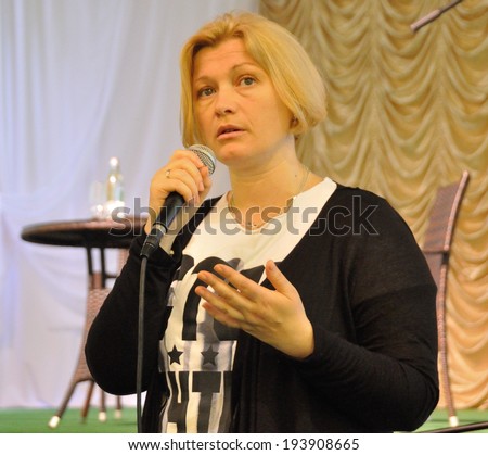BUCHA, UKRAINE - 18 MAY 2014: The famous Ukrainian politician and deputy Iryna Herashchenko meets with people during election campaign on May 18, 2014 in Bucha, Ukraine