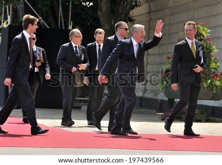 KIEV, UKRAINE - 08 JUNE 2014: The President of Germany Joachim Gauck with security visit the inauguration of Ukrainian President Petro Poroshenko on June 08, 2014 in Kiev, Ukraine