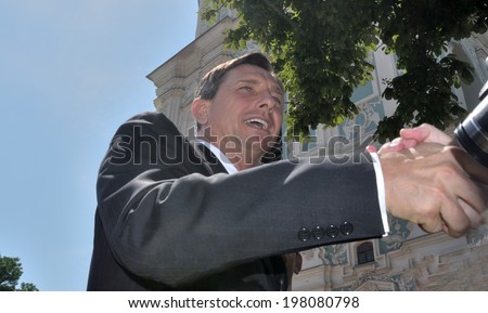 KIEV, UKRAINE - 08 JUNE 2014: The President of Slovenia Borut Pahor meets with people on the inauguration of Ukrainian President Petro Poroshenko on June 08, 2014 in Kiev, Ukraine