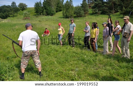KIEV, UKRAINE - 14 MAY 2014: Unknown recruits study and train on a military training on May 14, 2014 in Kiev, Ukraine