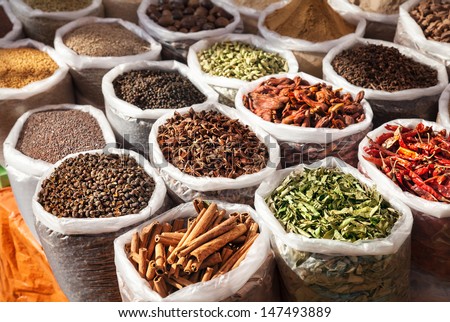Indian spices in Anjuna flea market, Goa, India