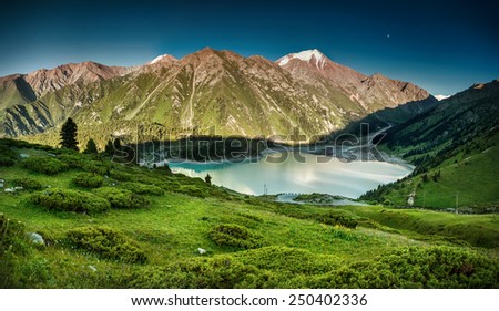 Big Almaty Lake in the mountains of Zaili Alatay, Kazakhstan, Central Asia