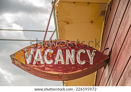 Old, weathered, neon no vacancy sign for a former motel on Route 66