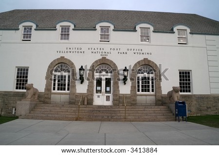 The United States Post Office at Mammoth Hot Springs is the main post office in Yellowstone National Park.  It was built in the 1950\'s.