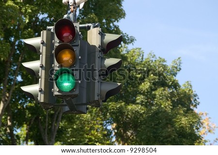 Traffic signal with green light and room to write