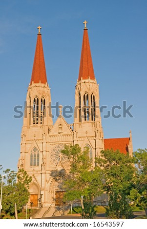 Beautiful Cathedral built in 1901 with evening light and blue sky