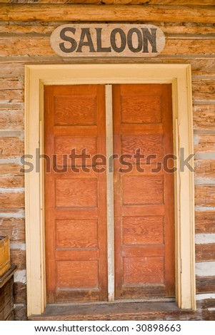 Saloon entrance with two paneled doors in the Montana ghost town of Nevada City