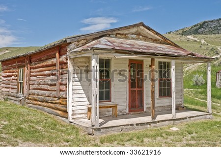 Abandoned house with front porch in the ghost town at Bannack State Park, Montana