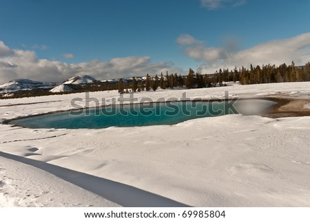Turquoise Pool in Midway Geyser Basin in Yellowstone National Park in winter