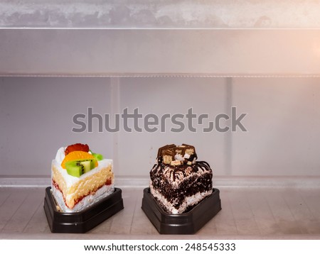 Low-calorie cake, Chocolate & Fruit Cake in refrigerator