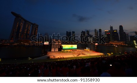 SINGAPORE - AUGUST 9: Night performances during National Day Parade Singapore 2011 on August 9, 2011 in Singapore.