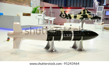 SINGAPORE - FEBRUARY 12: Model of LS-6 Guided Bomb at Singapore Airshow February 12, 2012 in Singapore