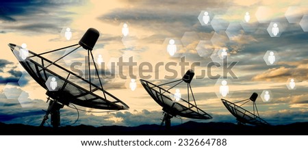 satellite dish antennas on sky and social network