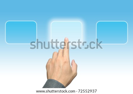 businessman hand pushing a button on a touch screen interface