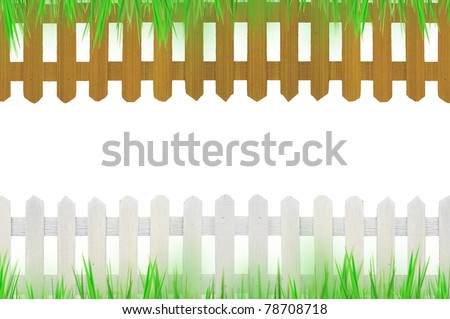 old white fence and brown fence with grass for background
