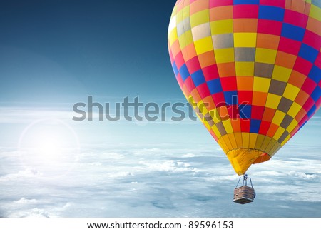 colorful hot air balloon with beautiful blue sky and cloud