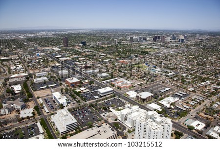 Mid Town Phoenix, Arizona skyline aerial view