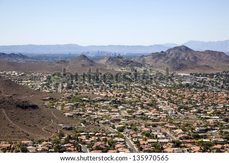 Red Tile Rooftops and the Phoenix, Arizona Skyline
