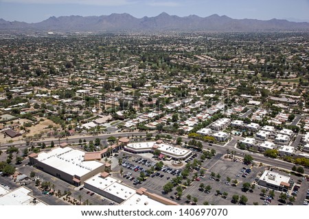Scottsdale, Arizona restaurants and rooftops aerial view