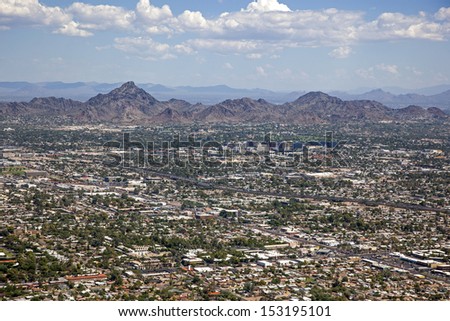 Phoenix, Arizona skyline looking to the northeast including Piestewa Peak