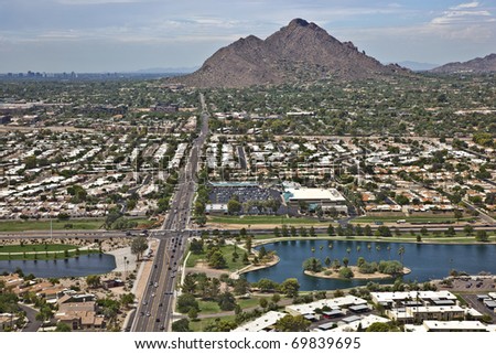 Green Belt of Scottsdale with Camelback Mountain