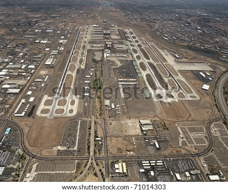 High Level View Of All Runways And Operations At Major Airport, West To 