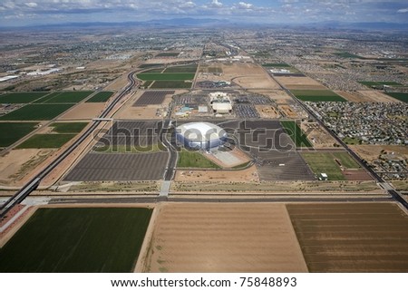 Aerial view of Sports Venues and Shopping in Glendale, Arizona