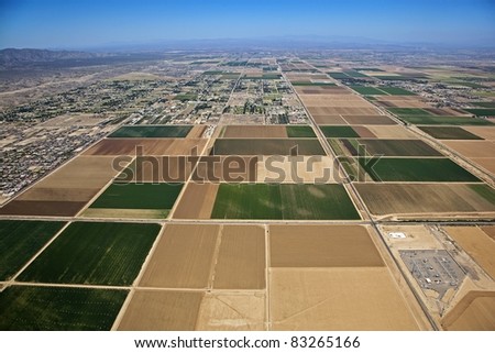 Farmland in the far west valley of Phoenix, Arizona from above