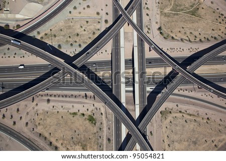 Aerial view of the East Mesa Interchange at the Loop 202 and Superstition Freeways
