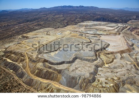 Aerial view of Open Pit Copper Mine near Green Valley, Arizona