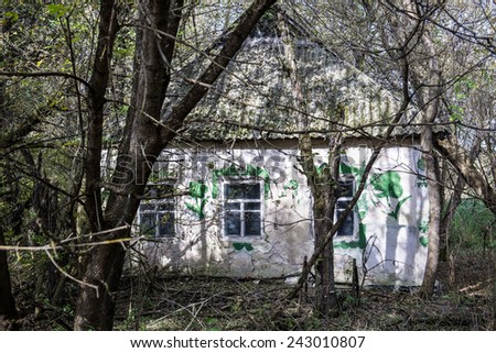 brick house in small abandoned village called Stechanka in Chernobyl Nuclear Power Plant Zone of Alienation, Ukraine