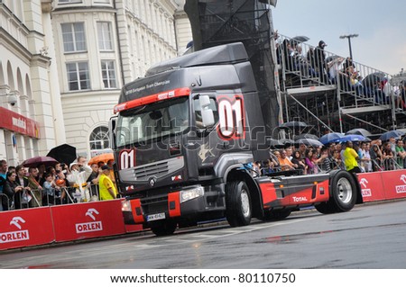 WARSAW - JUNE 18: Renault Premium with Renault Trucks DXi13 Racing engine during VERVA Street Racing Show on June 18, 2011 in Warsaw, Poland. It is largest event of its kind held in Poland.