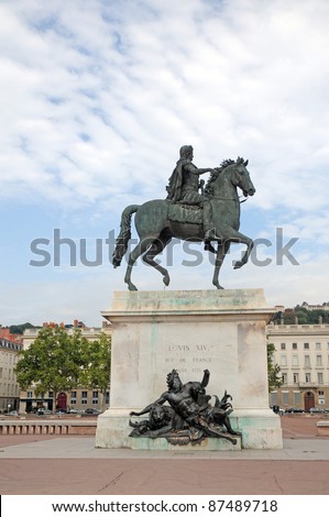 Equestrian statue of Louis XIV the Great Sun King on Place Bellecour in Lyon, France