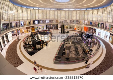 DUBAI - FEBRUARY 19: Dubai Mall fashion avenue on February 19, 2014. Dubai Mall is the largest mall in the world with fashion avenue accomodating famous and expensive brands.