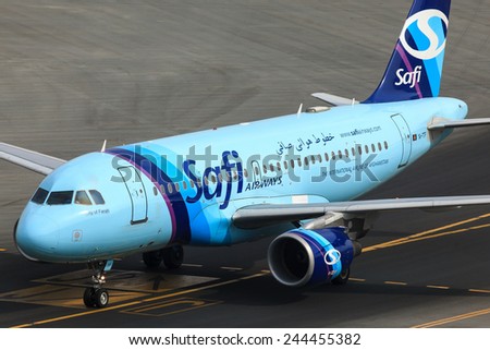 DUBAI - JANUARY 9: Safi Airways A319 new addition to its fleet is seen here taxing to the gate after arrival in Dubai International Airport as soon on January 9, 2015. Safi is Afghanistan airlines.