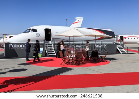 DUBAI - DECEMBER 8: A mock-up of a new business jet at MEBA 2014 as seen on December 8, 2014. DWC is Dubai\'s newest airport.