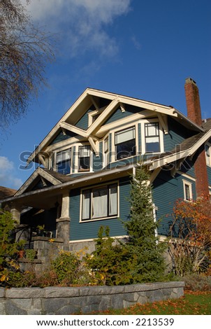 A Craftsman Style house in autumn.