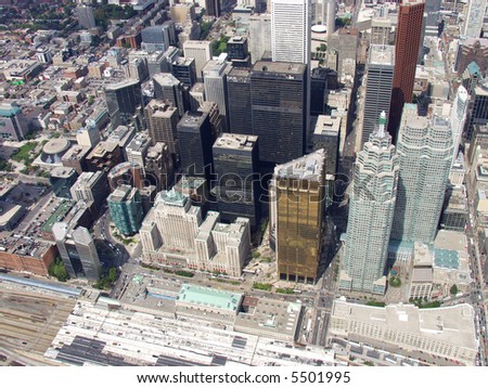 The downtown Toronto core seen from above Union Station on Front Street.