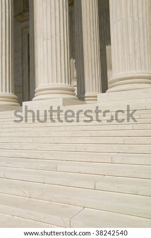 The steps and columns at the entrance to the US Supreme Court in Washington, DC.