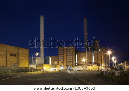 Buildings and chimneys of power station in Helsinki, where Flow Festival takes place.