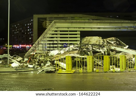 Riga, Latvia - 25 November 2013: Third day of National Mourning in Baltic Countries after roof of Maxima supermarket in Riga, Latvia unexpectedly collapsed killing 51 people.
